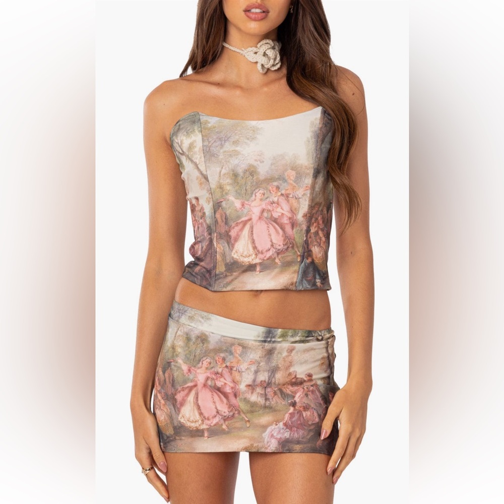 Edikted Victorian Tapestry Print Mesh Corset Nordstrom
